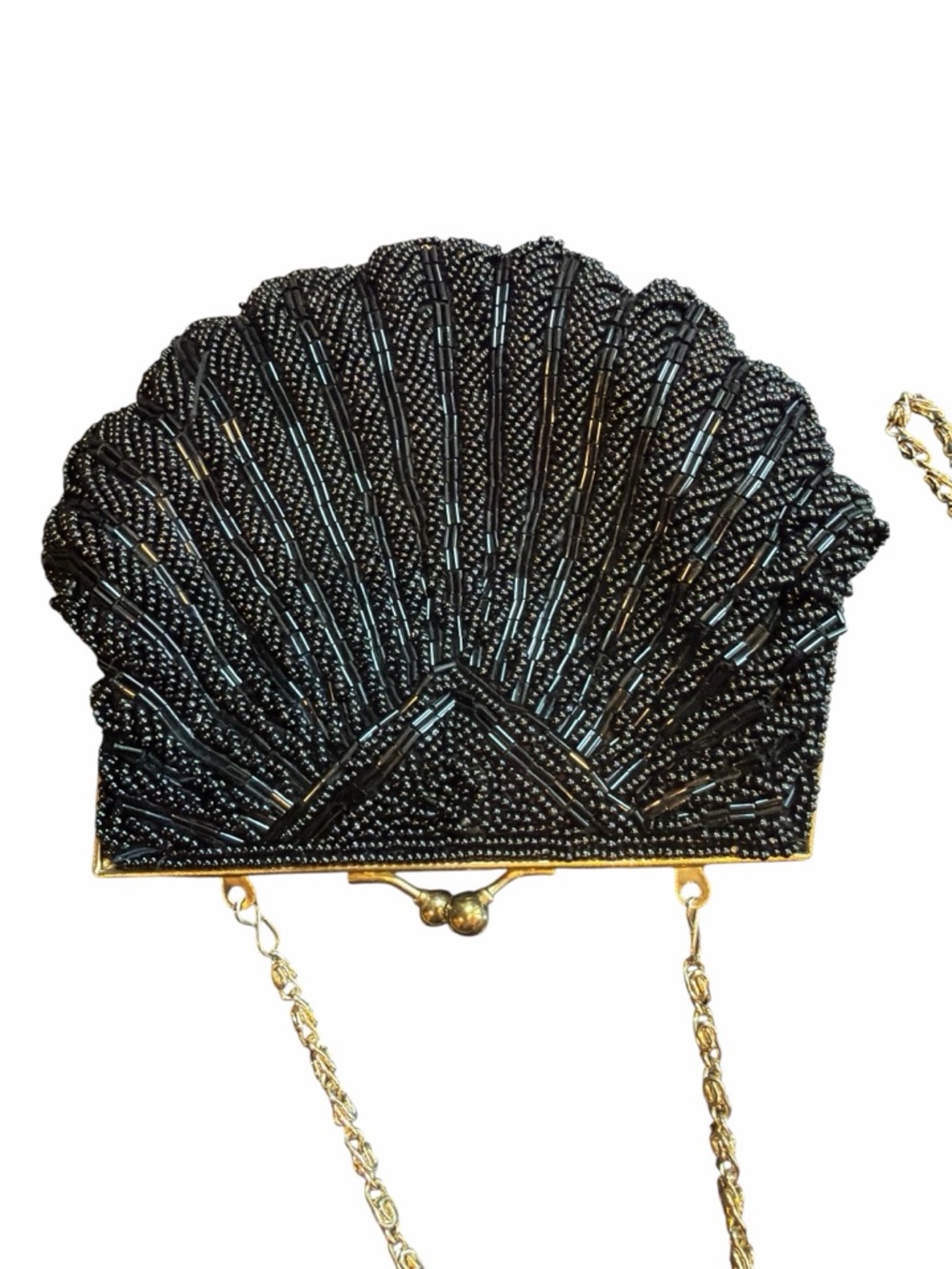 La Regale LTD Vintage Black Beaded Evening Bag Clutch Gold Chain Art Deco - Picture 8 of 11